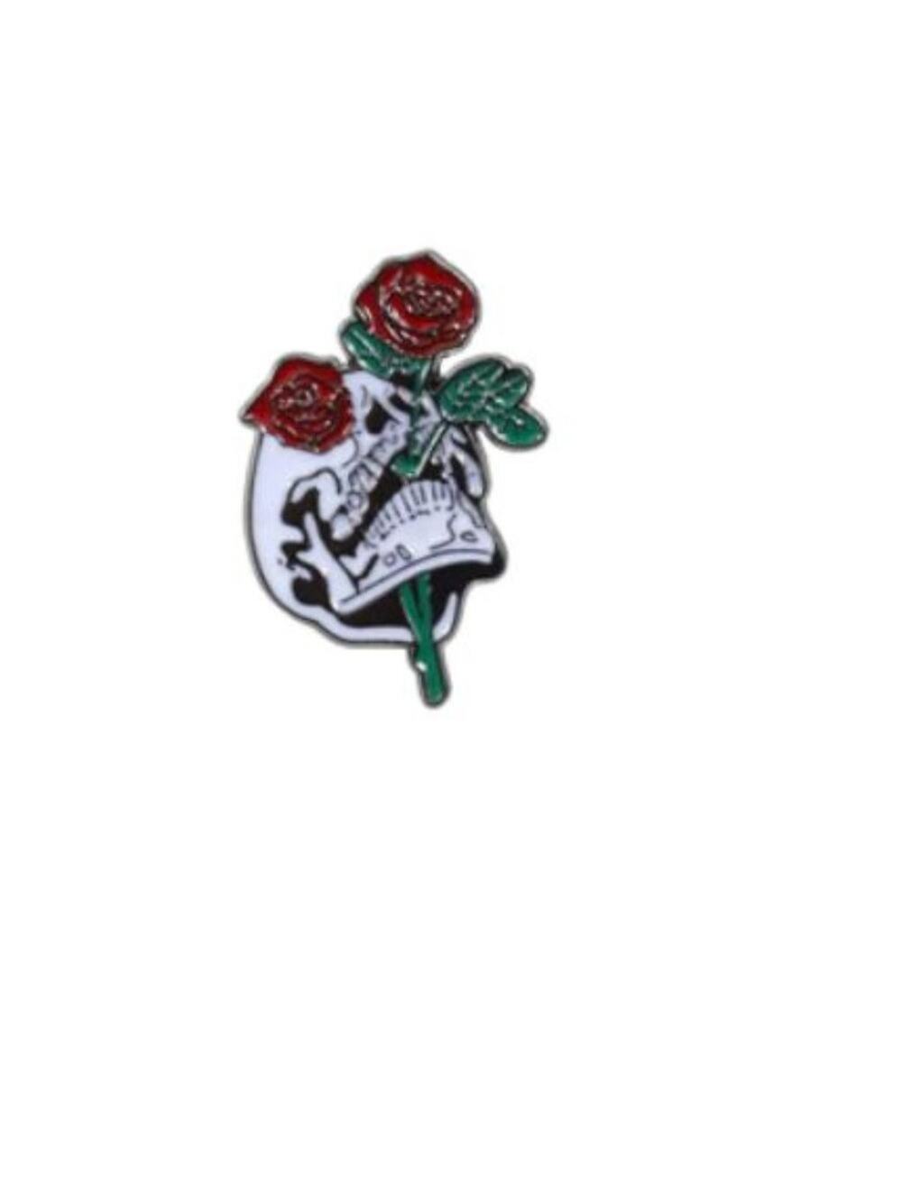 Skull with Roses Pin Brooch